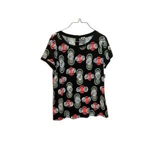 Anne Klein Blouse Top Women's Size L Multicolor Back Snap Short Sleeve Crew Neck